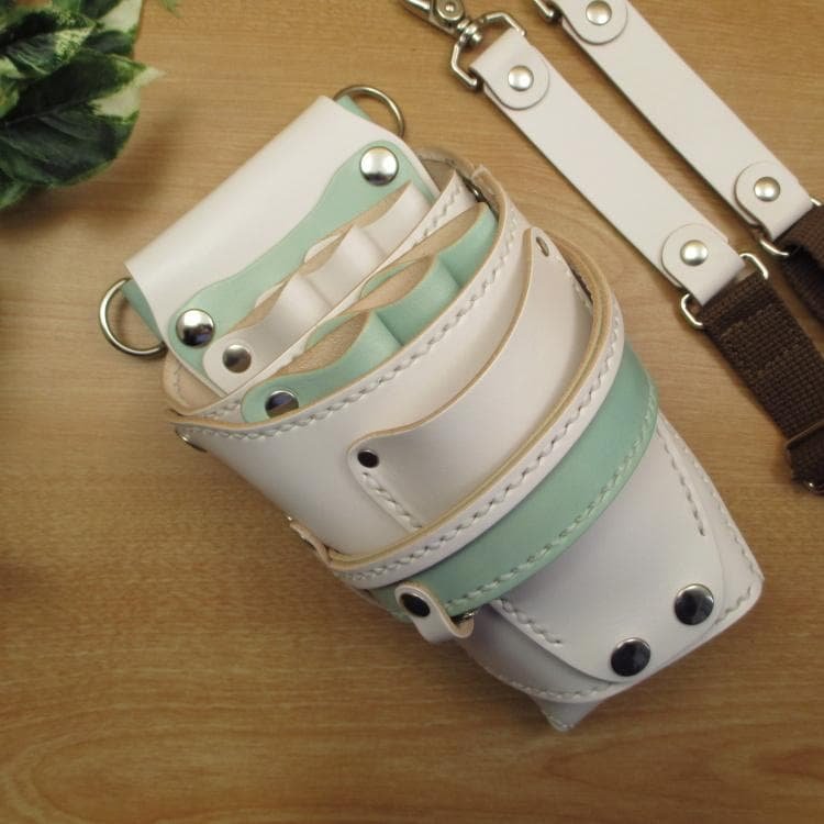 ホワイト＆空色　６丁差し　本革シザーケース　SCA-100/CWD ホワイト＆空色 6丁差し 本革シザーケース SCA-100/CWD